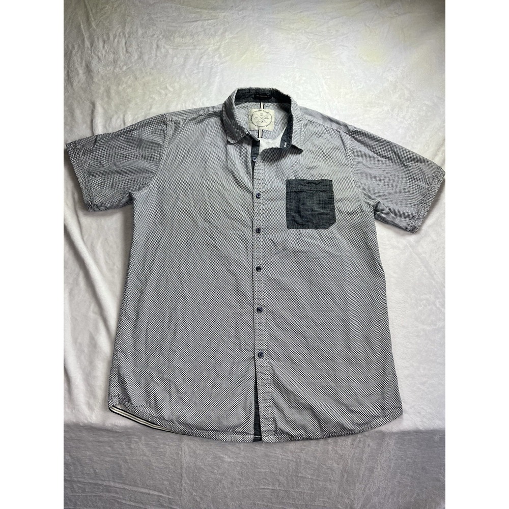 Native Code 100% Cotton Men's Graphic SS Button Up Shirt Navy Blue White XL